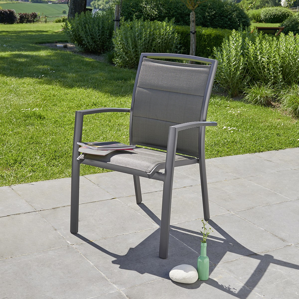 MODULO - Salon de jardin en aluminium gris extensible 8/12 pers.