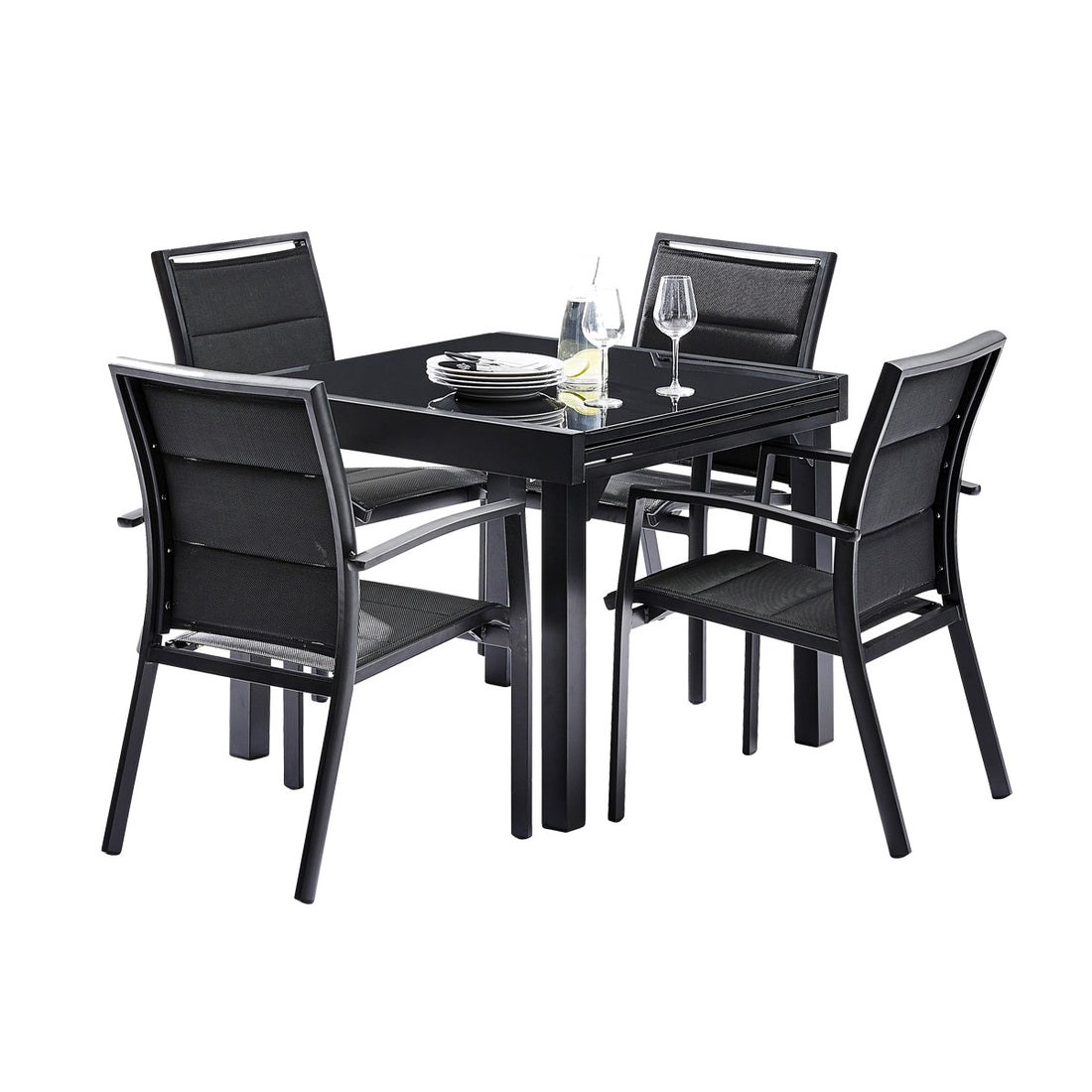 MODULO - Salon de jardin en aluminium noir extensible 4/8 pers.
