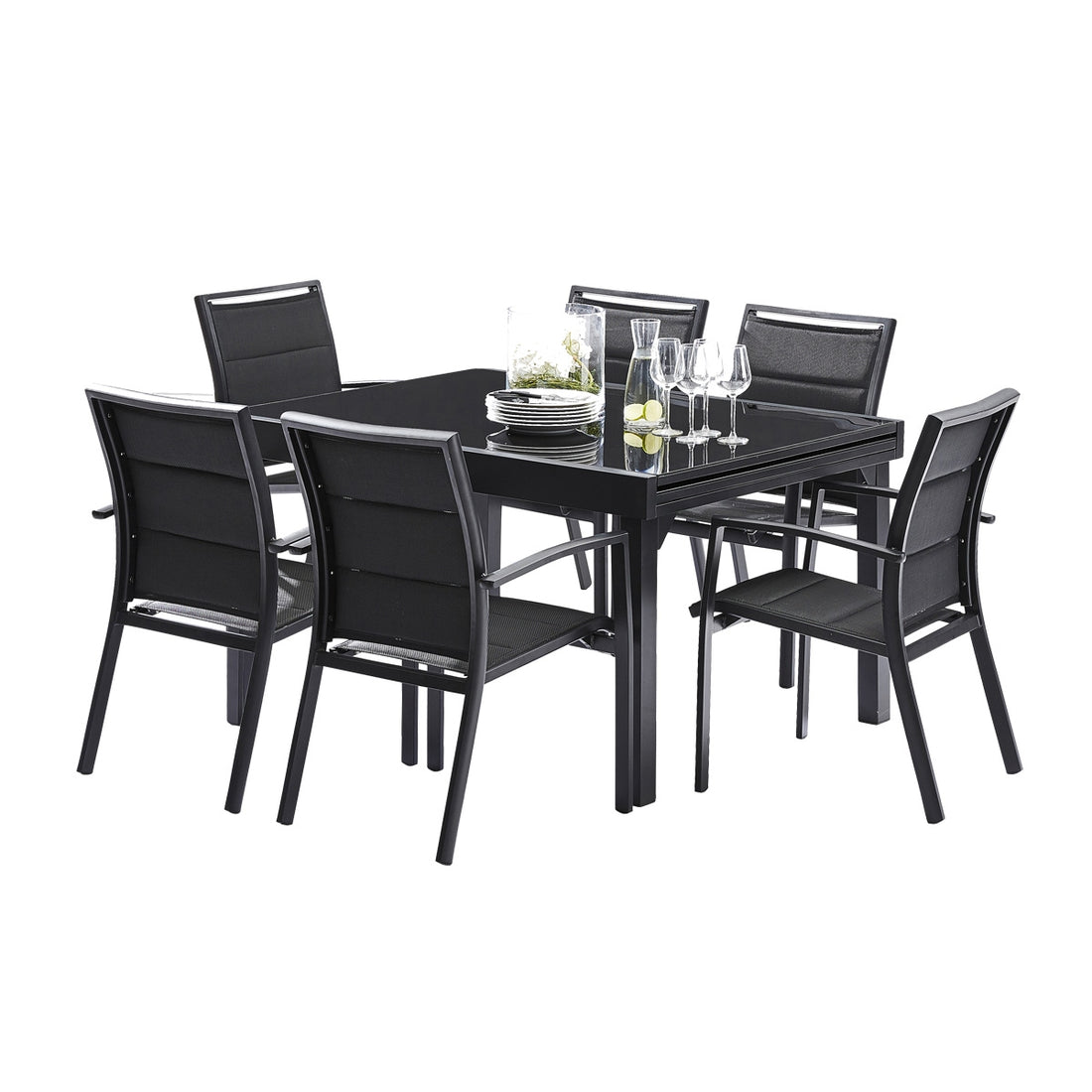 MODULO - Salon de jardin en aluminium noir extensible 6/10 pers.