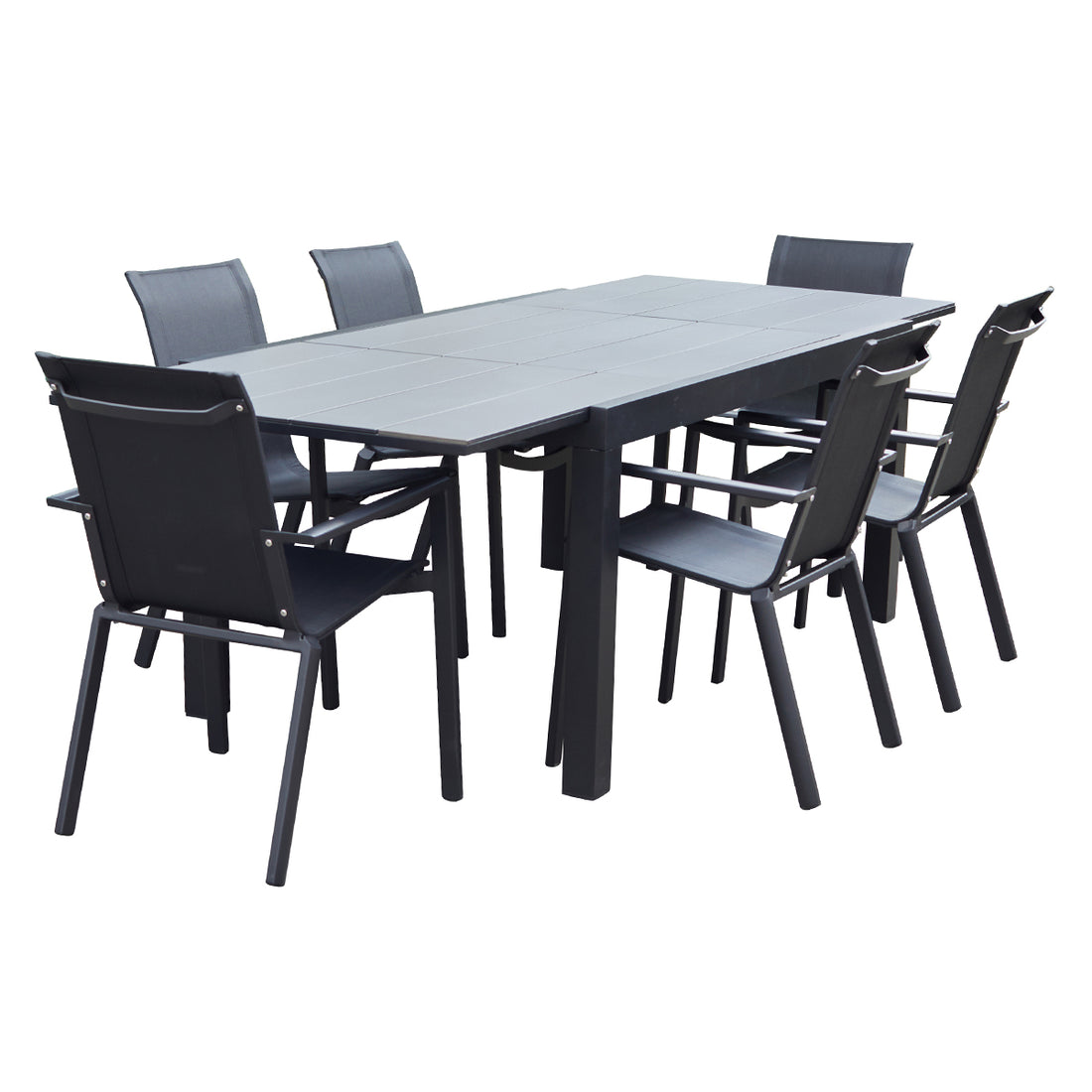 HPL STAR - Salon de jardin aluminium noir et textilène gris 6/10 pers.