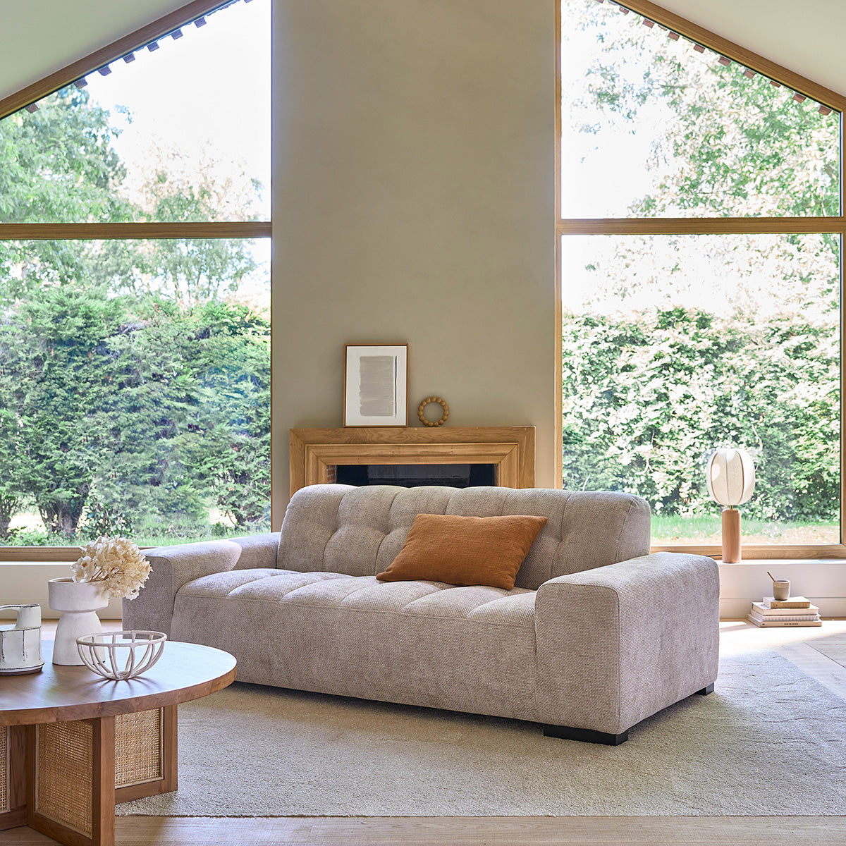 ALPHONSE - Canapé droit 3 places en velours tressé beige