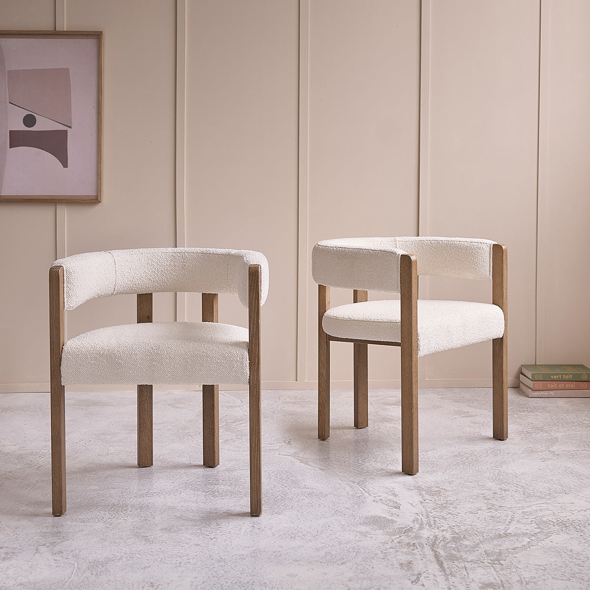 CLÉA - Chaise en chêne et tissu bouclette