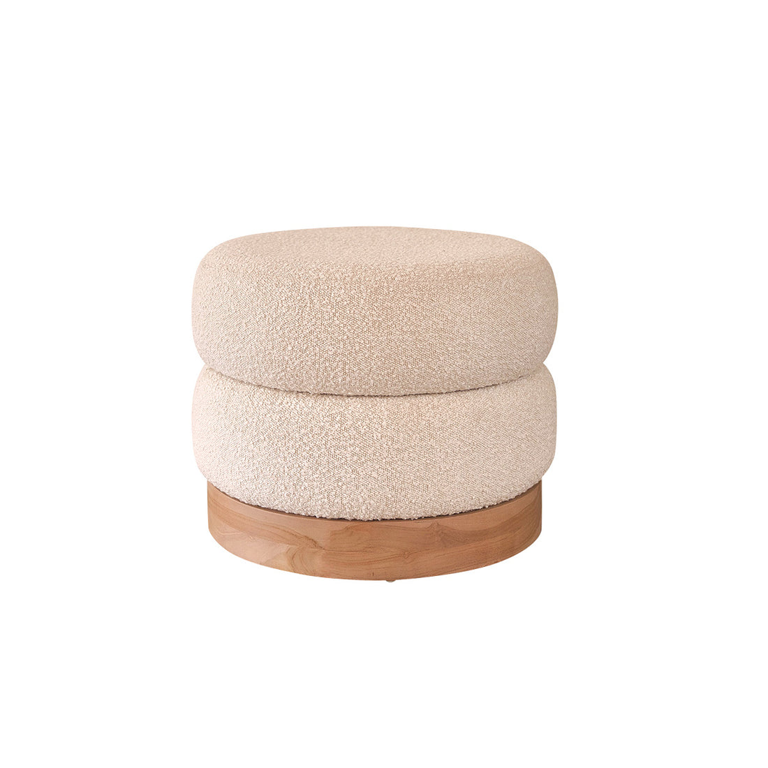 SERENE - Pouf en teck massif et tissu bouclette blanc Ø55 cm