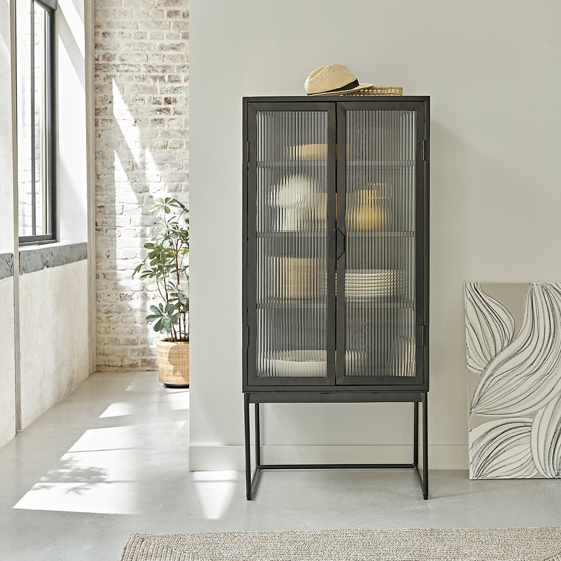 OCTAV - Buffet en métal et verre ondulé 70 cm