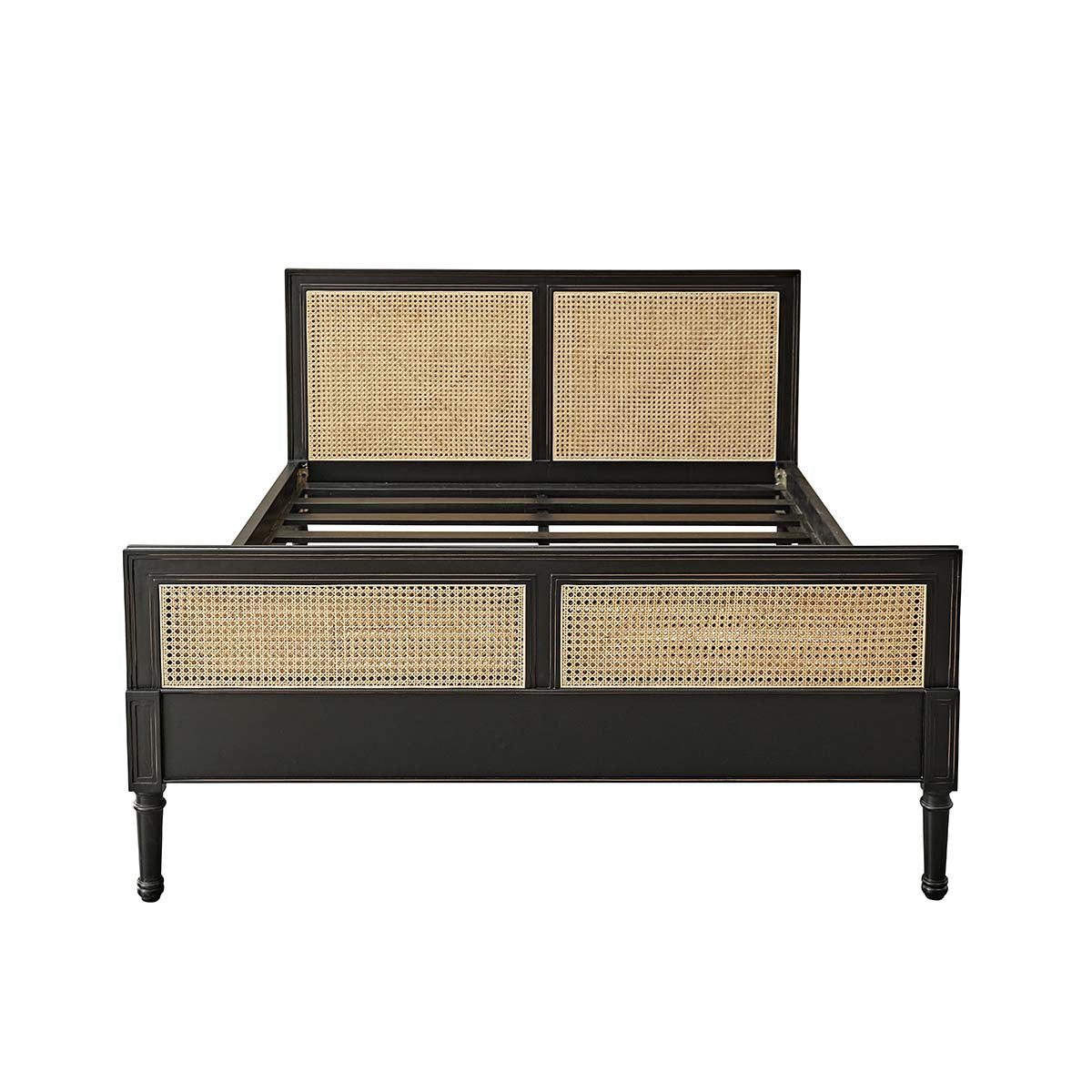 SOHO - Lit en cannage et bois d'acajou 160 cm avec sommier