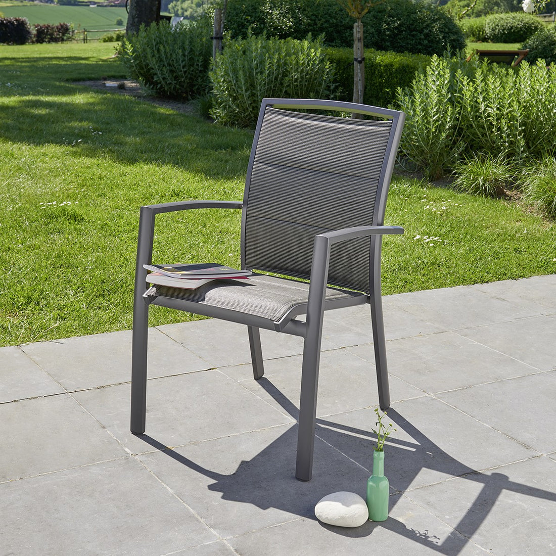 MODULO - Fauteuil de jardin en aluminium et textilène gris