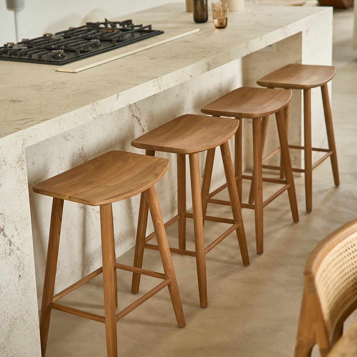 AMBRE - Tabouret en teck massif 75 cm