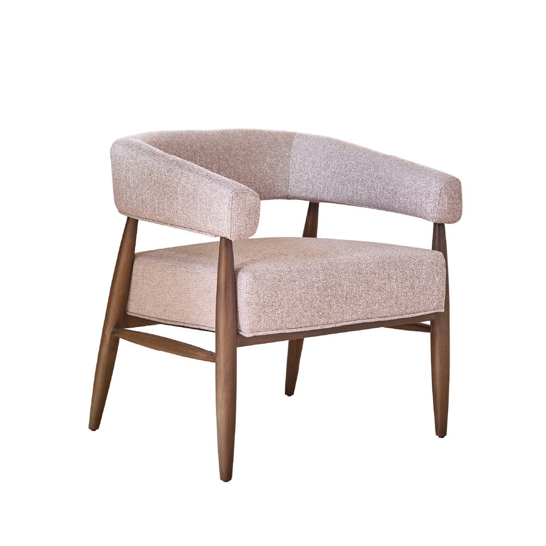 ÉLOI - Fauteuil en bois massif et tissu texturé beige chiné