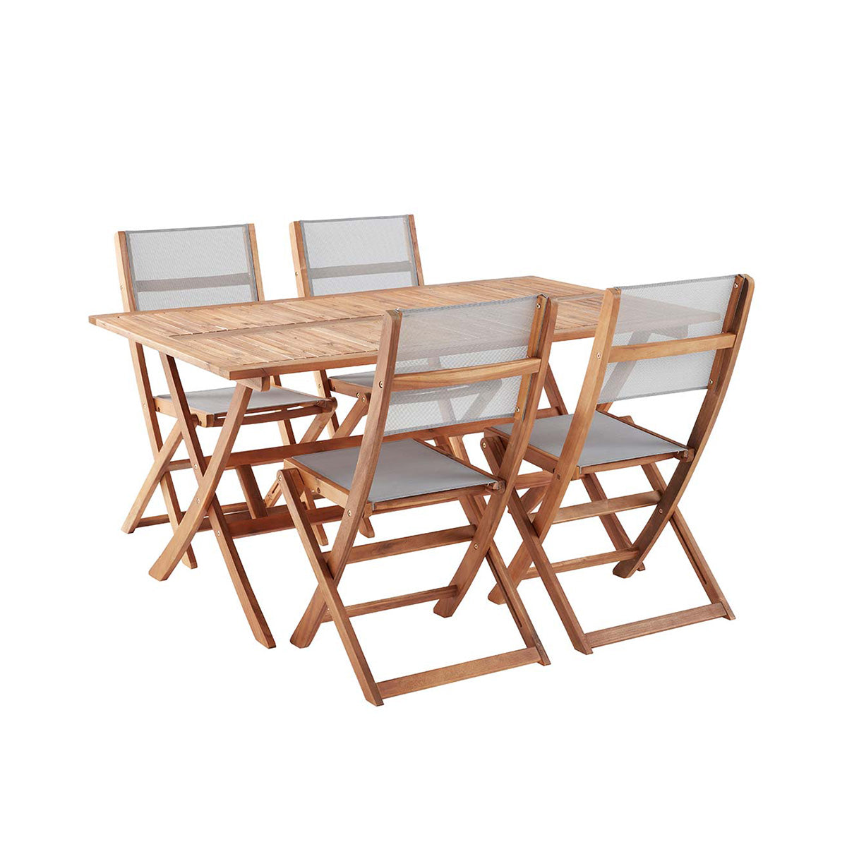 HANOÏ - Salon de jardin en acacia massif et textilène gris 4 pers.