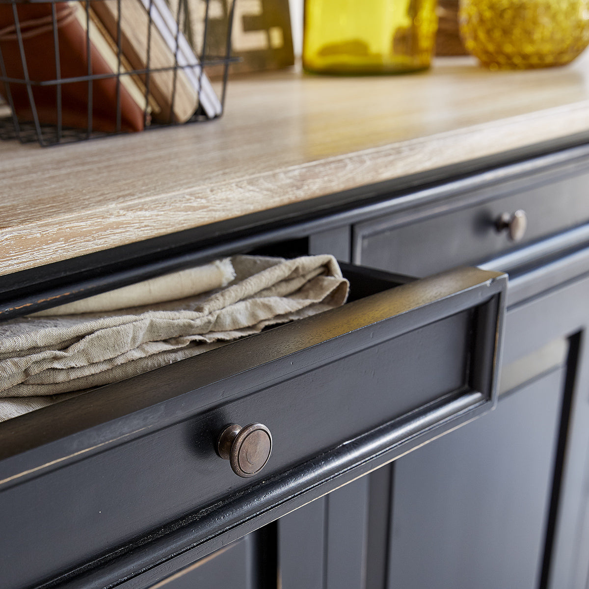 BASTIDE - Buffet en acajou et teck massif 180 cm noir