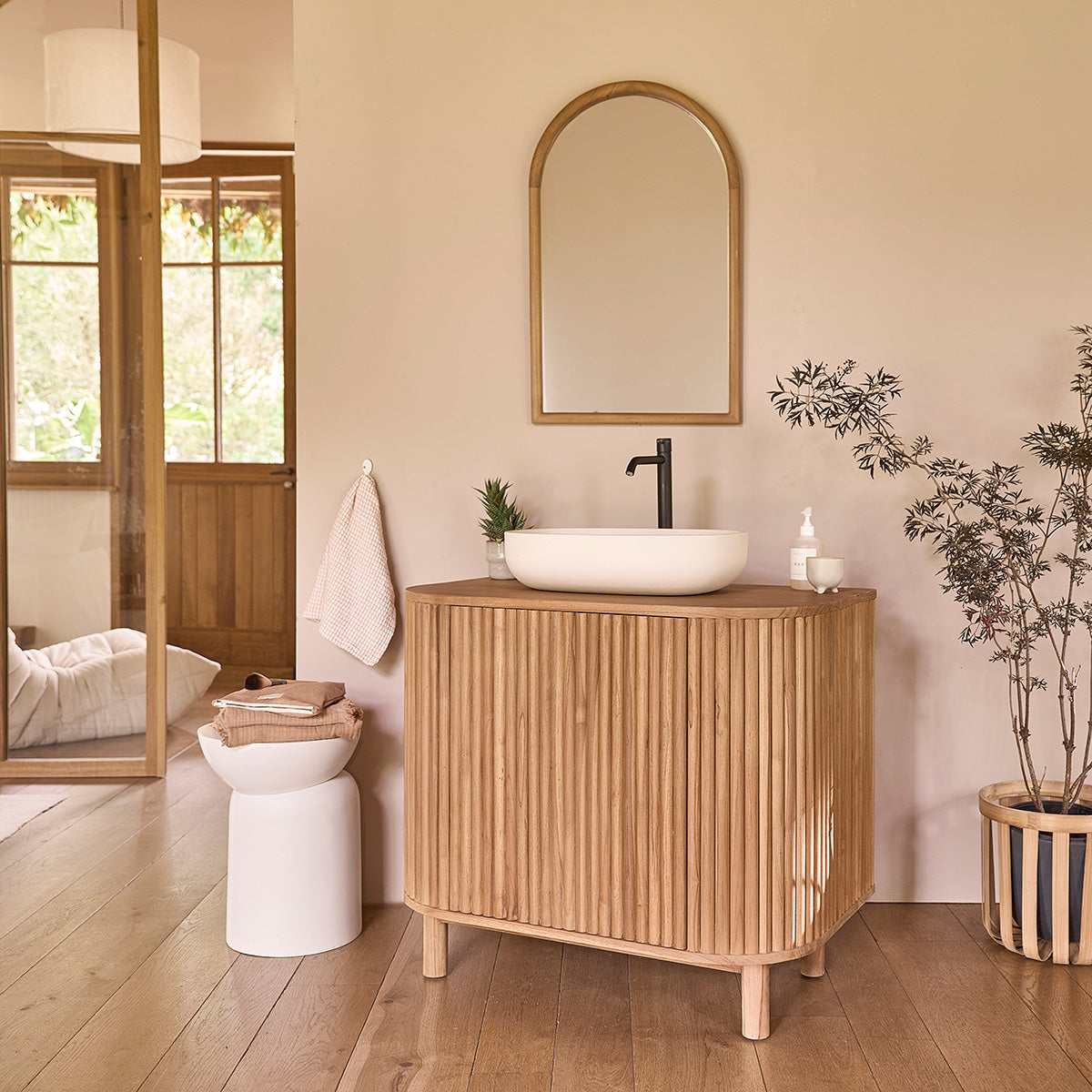 COLINE - Meuble sous vasque en teck massif 90 cm