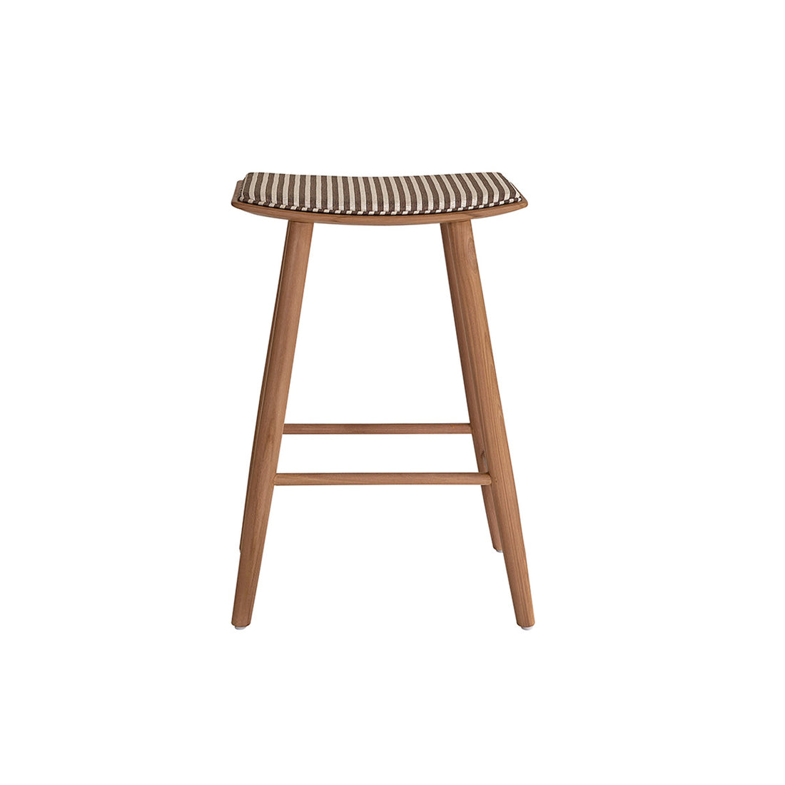 AMBRE - Tabouret de bar en teck massif et assise à rayures 65 cm