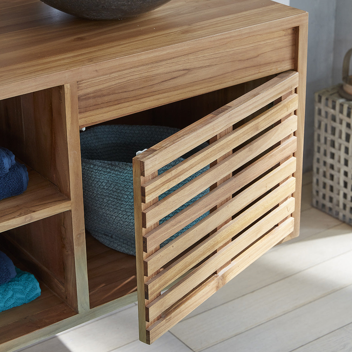 RIO - Meuble sous vasque en teck massif suspendu 160 cm