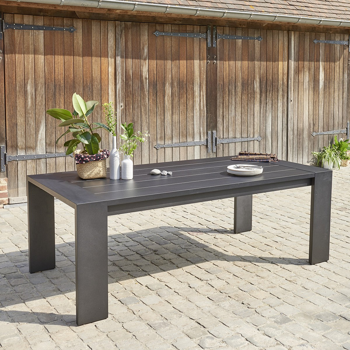 IBIZA - Table de jardin en aluminium noir 6 pers.