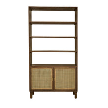 Bibliothèque haute en manguier et cannage finition noyer, H 170 cm