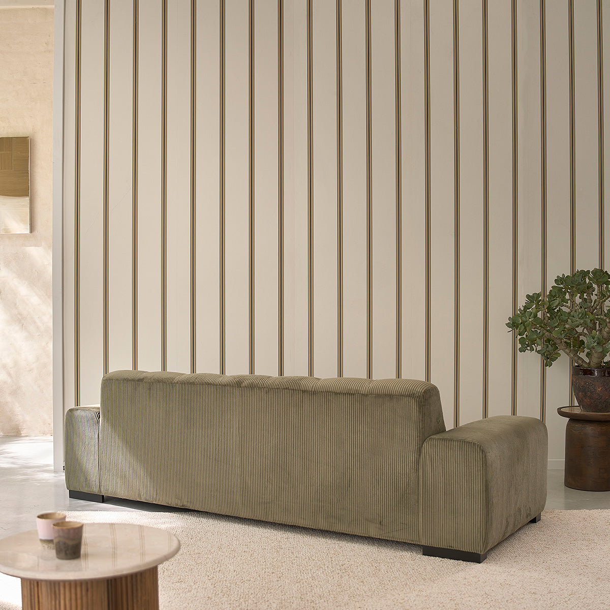 ALPHONSE - Canapé droit 4 places en velours côtelé kaki