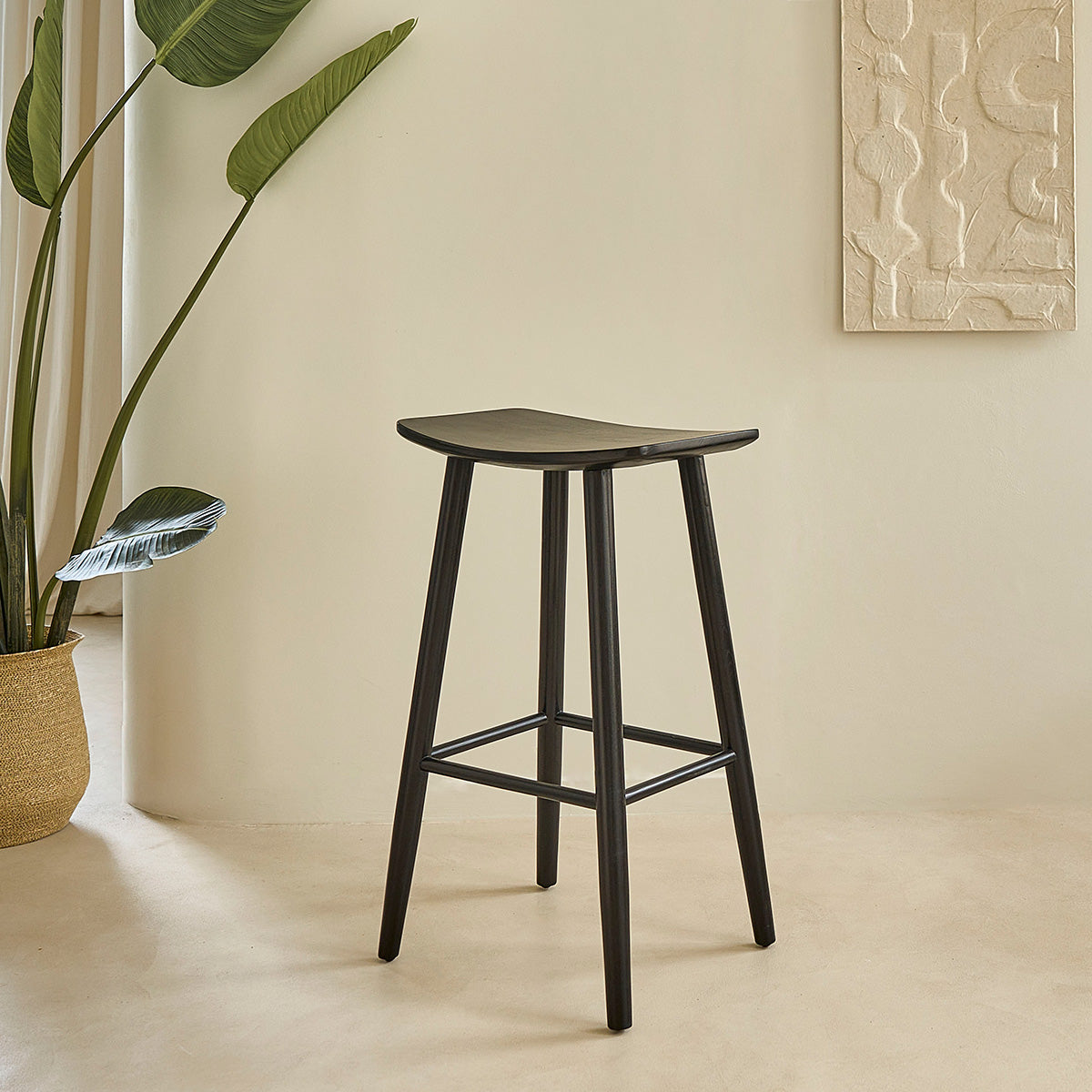 AMBRE - Tabouret de bar en teck massif noir 75 cm