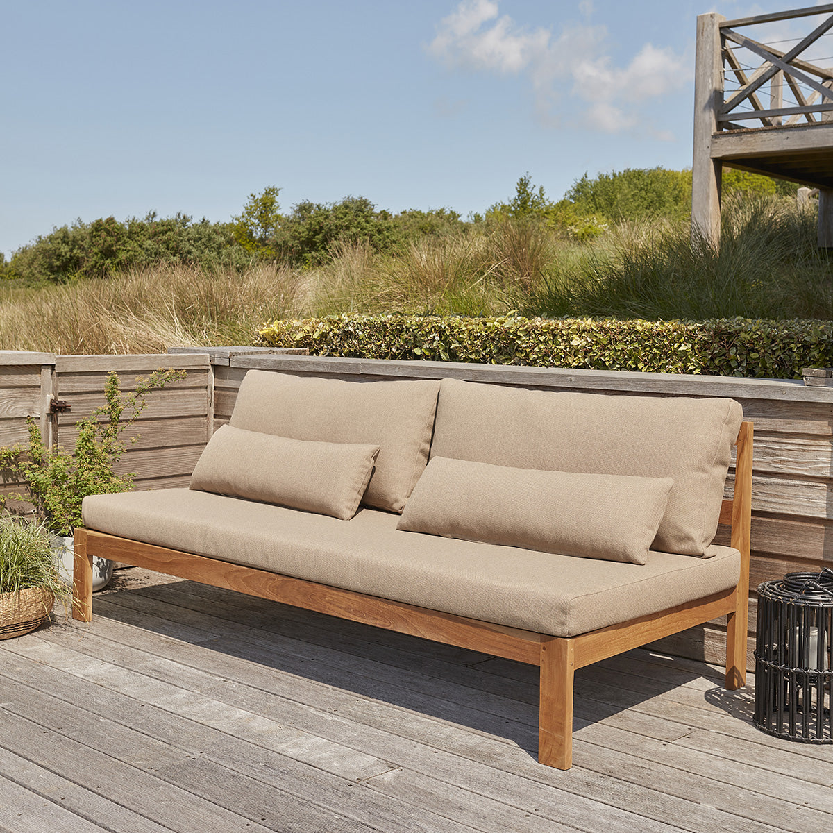 PALMA - Salon de jardin bas en teck massif taupe