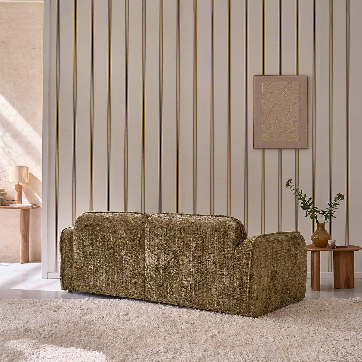 HECTOR - Canapé droit 3 places en velours texturé vert