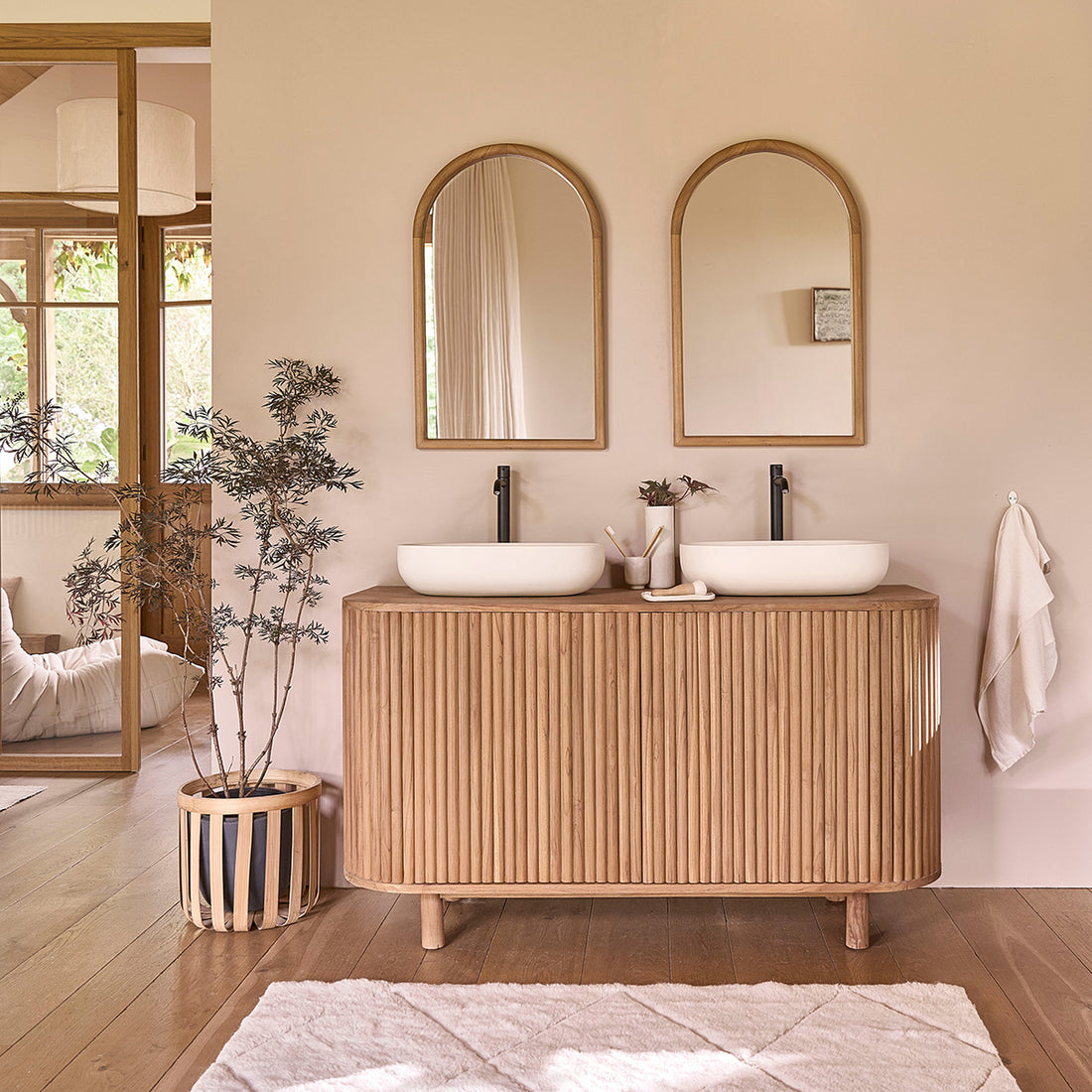 COLINE - Meuble sous vasque en teck massif 140 cm