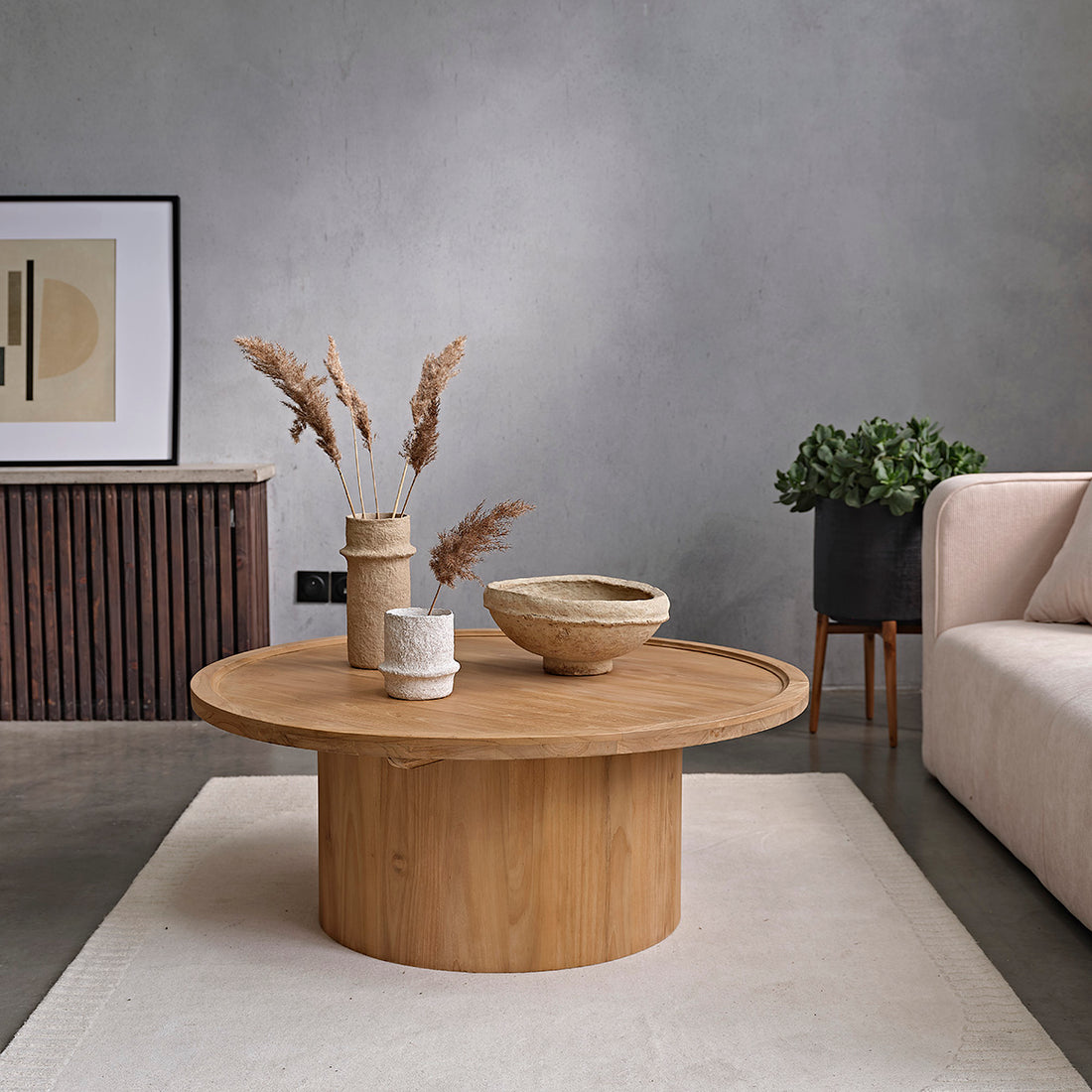 ALDO - Table basse ronde en teck massif Ø 100 cm