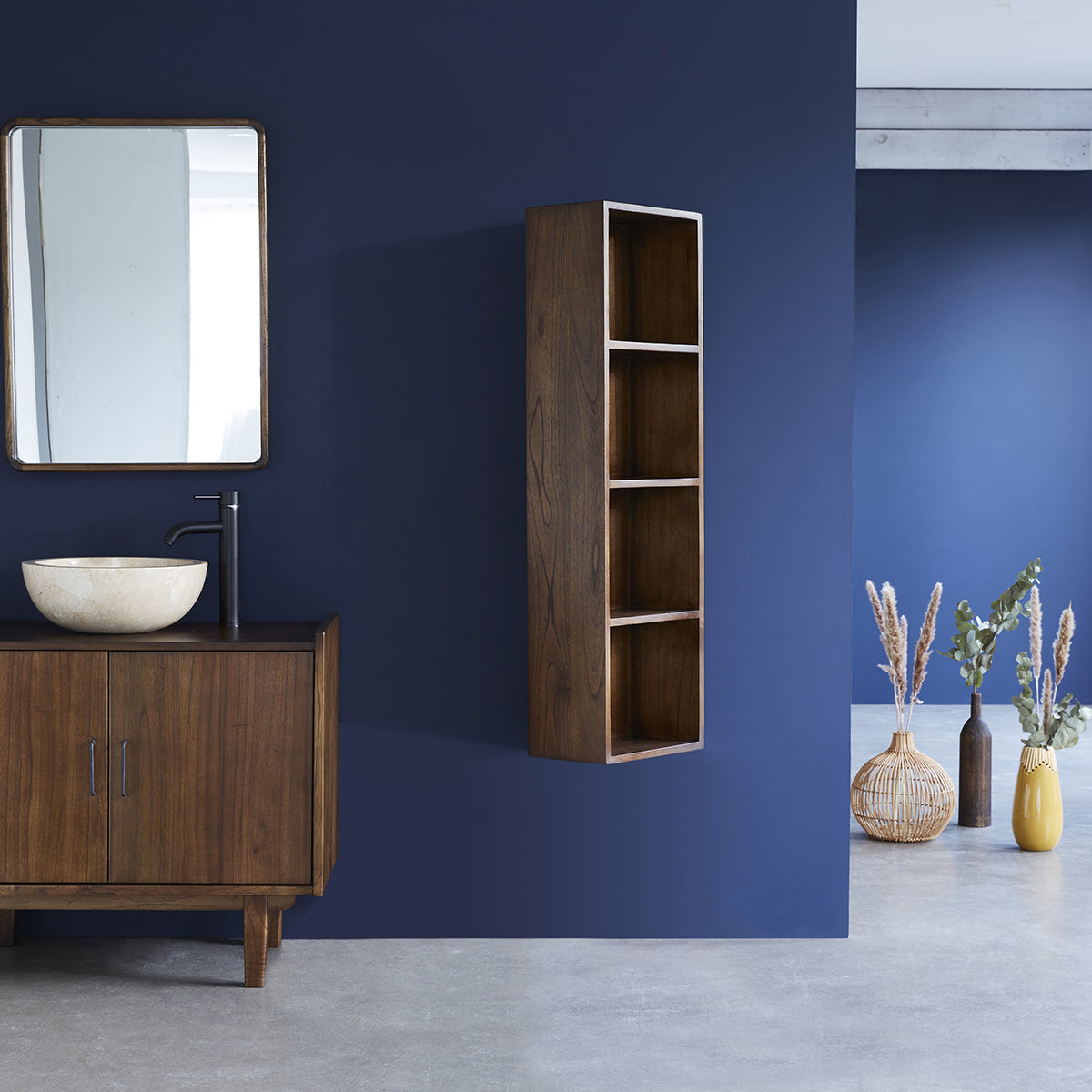 VINTAGE - Colonne de salle de bain en mindi massif suspendue 120 cm