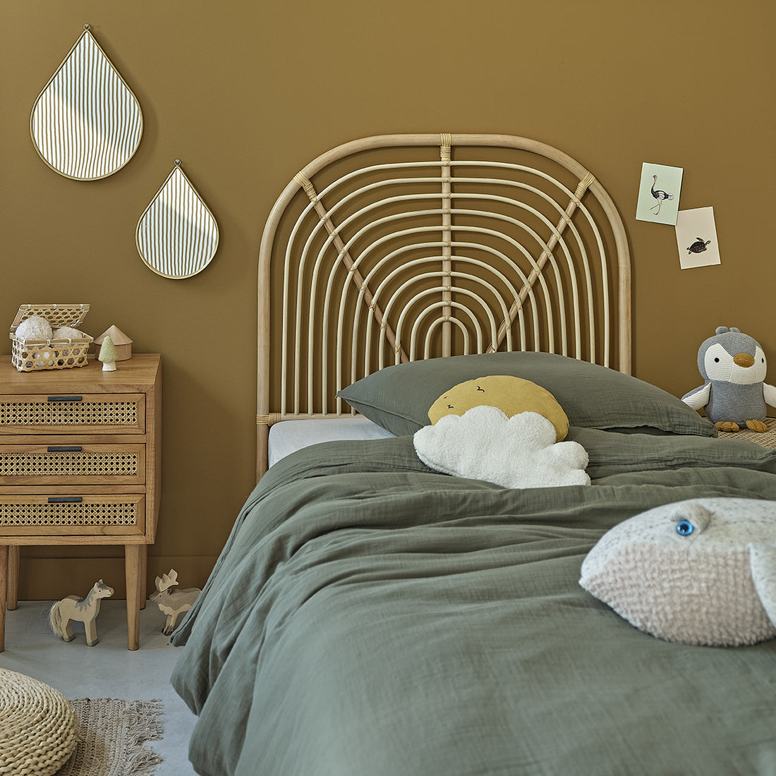 BOHO - Tête de lit enfant arrondie en rotin 90 cm