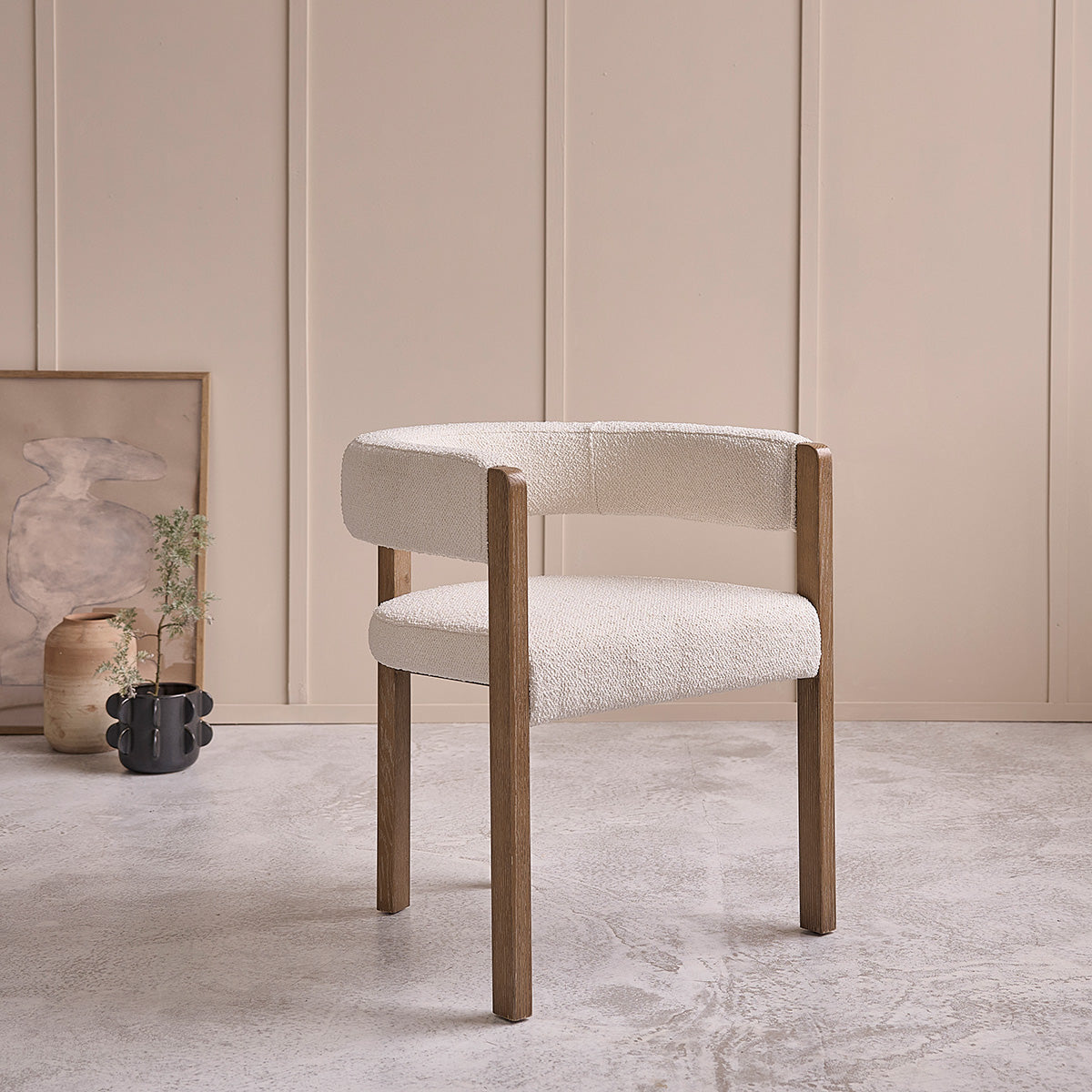CLÉA - Chaise en chêne et tissu bouclette