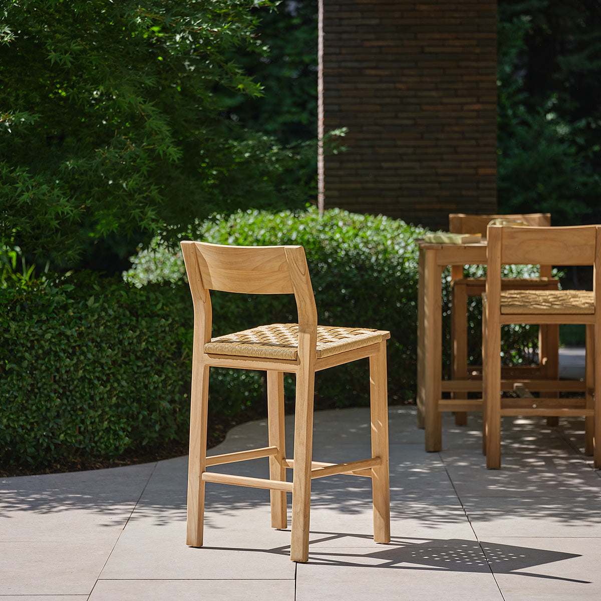 PIANA - Chaise de bar jardin en teck massif premium