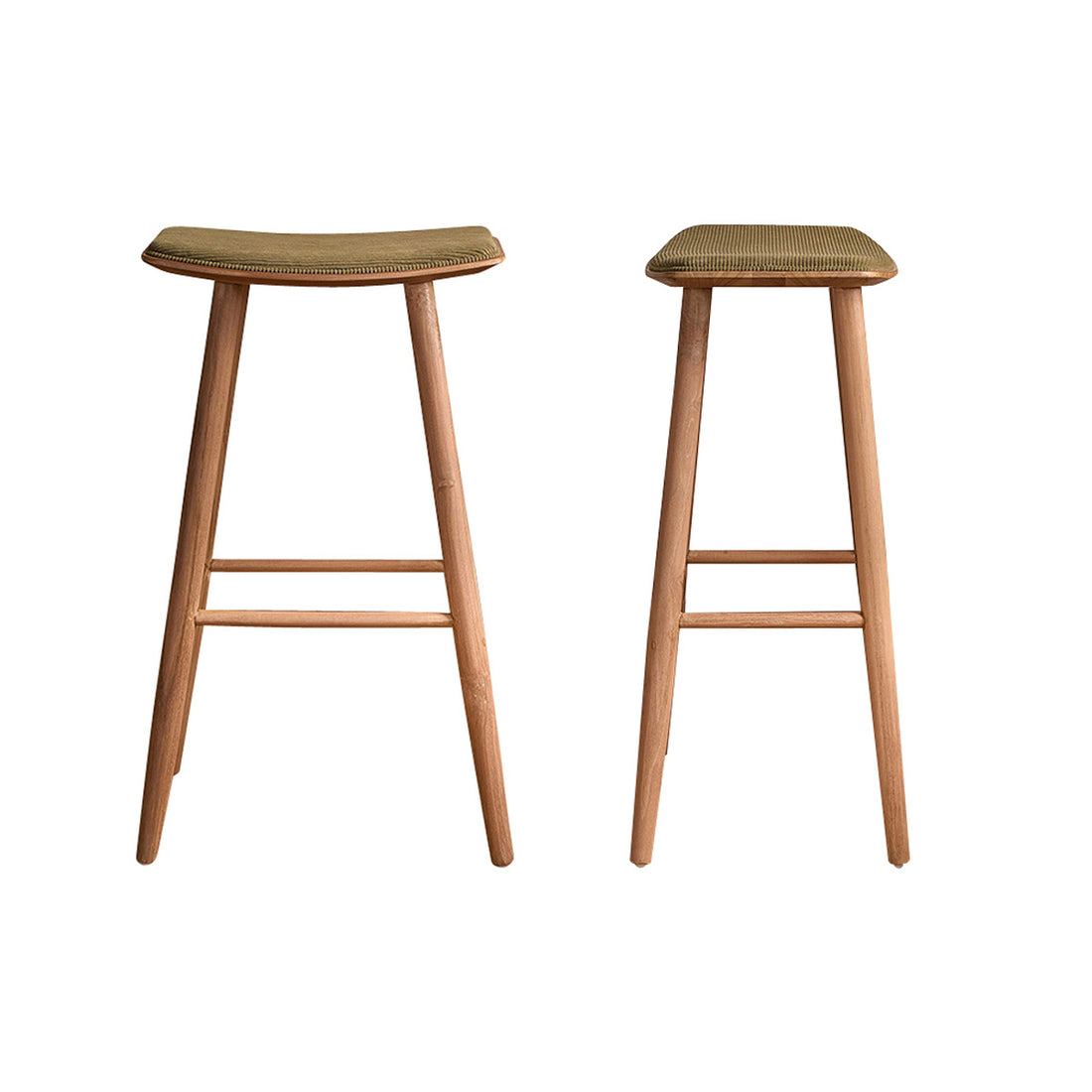 AMBRE - Lot de 2 tabourets en teck massif assise velours cotelé 75 cm