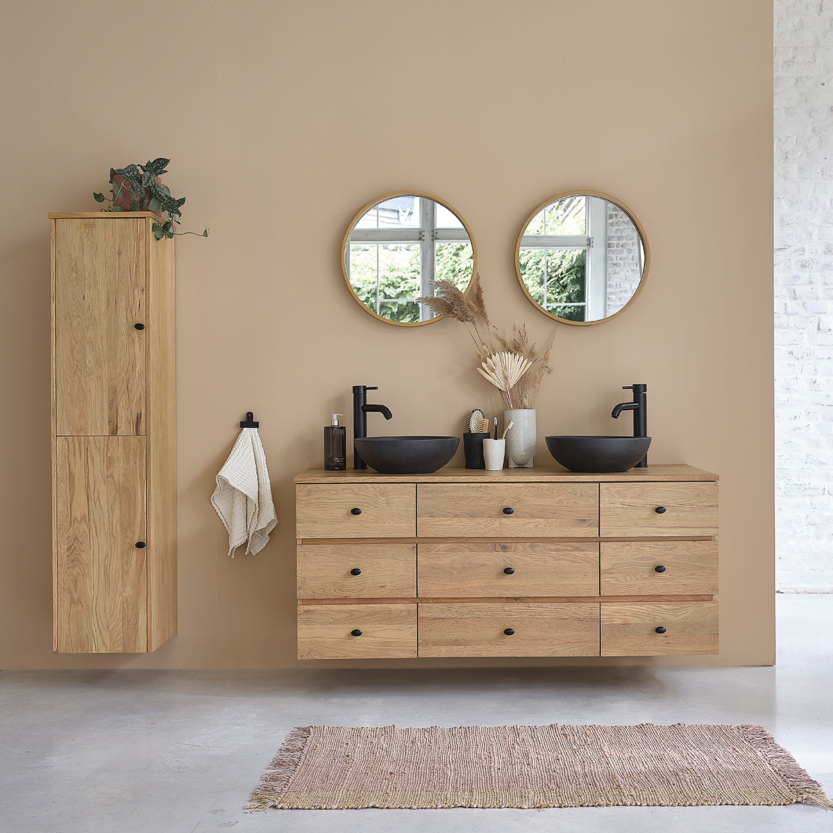 ERNEST - Miroir en chêne massif rond Ø 50 cm