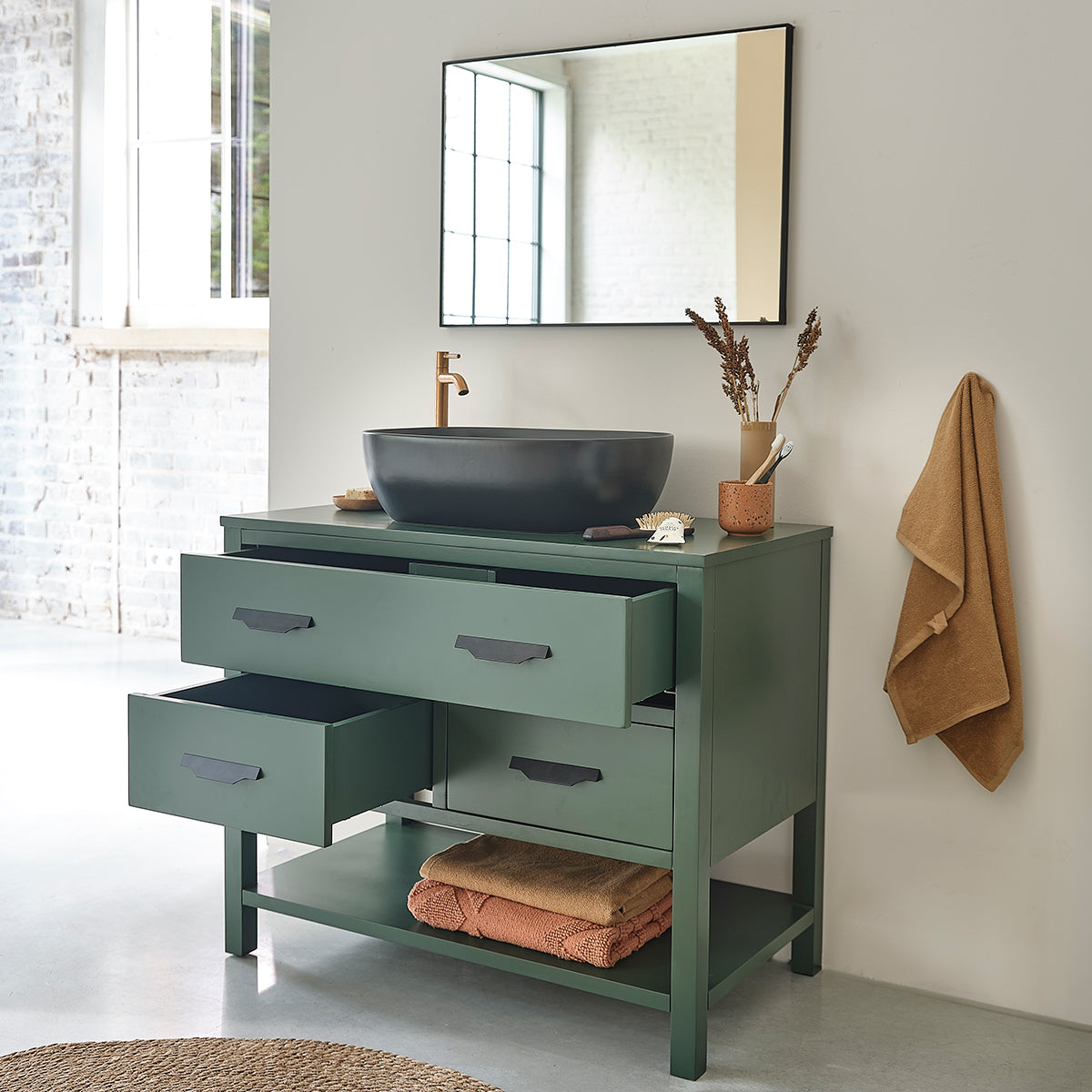OLIVIA - Meuble sous vasque en acacia massif 90 cm