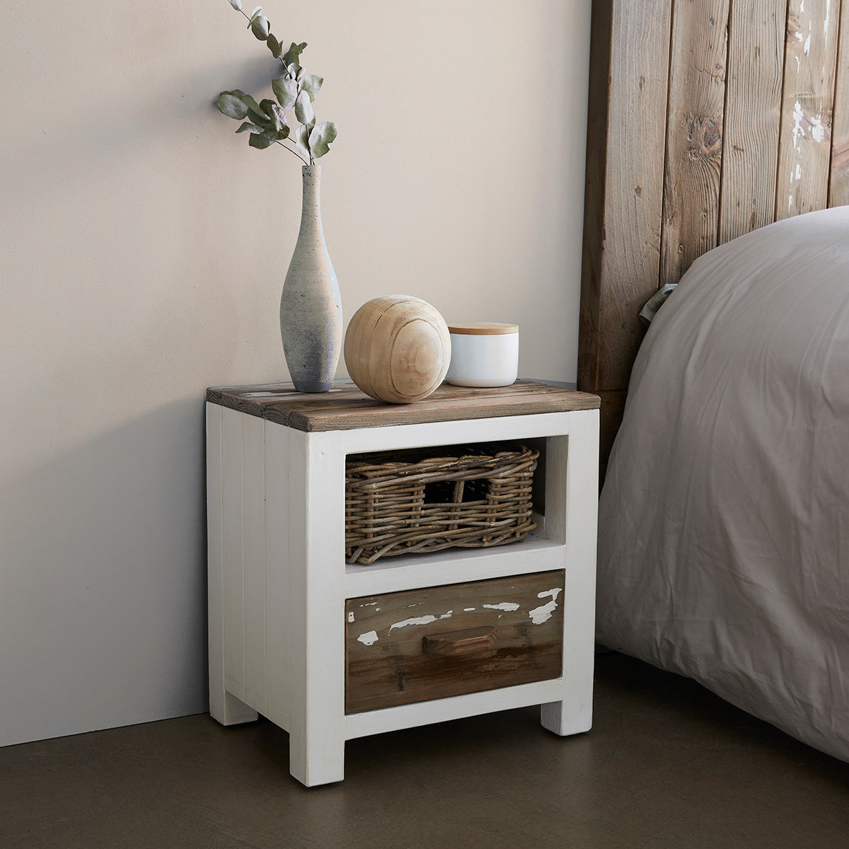 HONFLEUR - Table de chevet en bois recyclé massif 45 cm