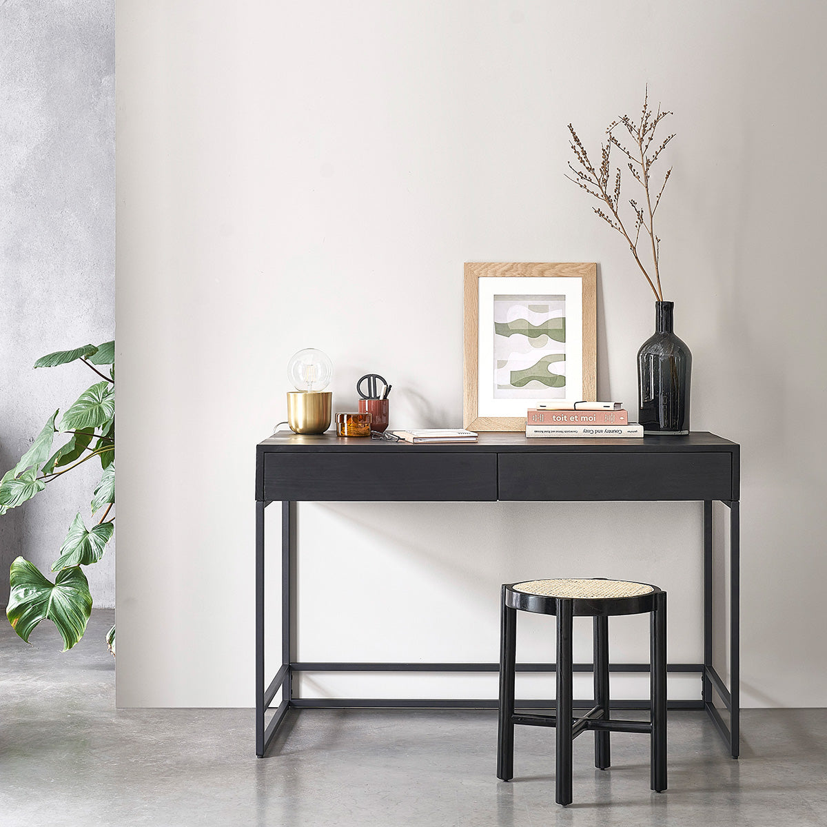 NEVEN - Bureau en pin massif et métal 120 cm