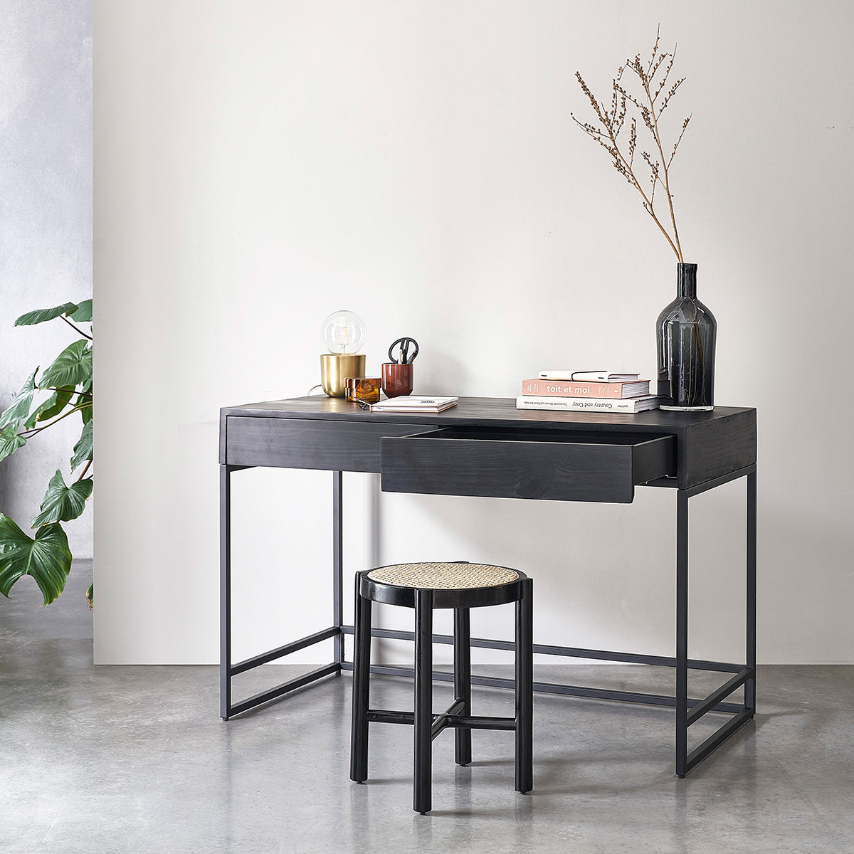NEVEN - Bureau en pin massif et métal 120 cm
