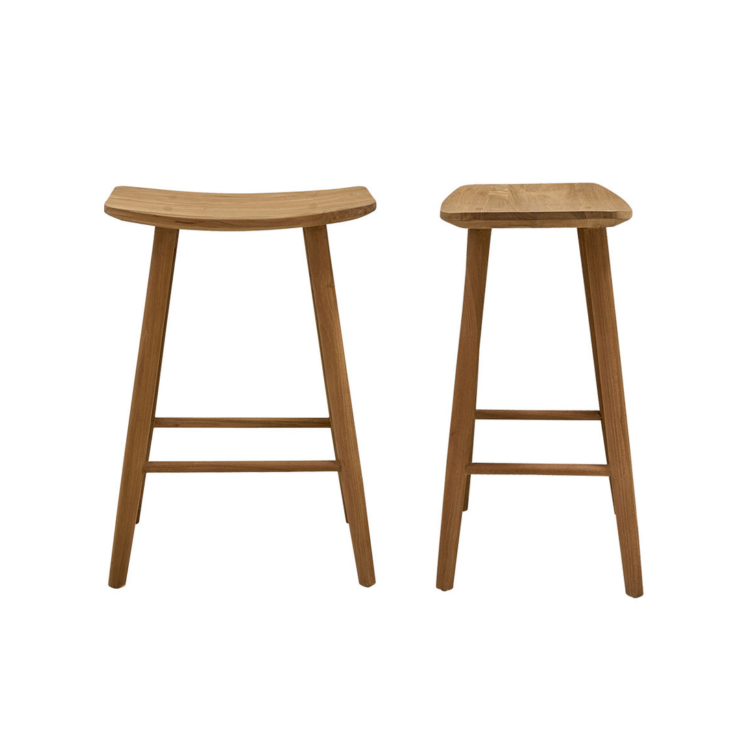 AMBRE - Lot de 2 tabourets de bar en teck massif 65 cm