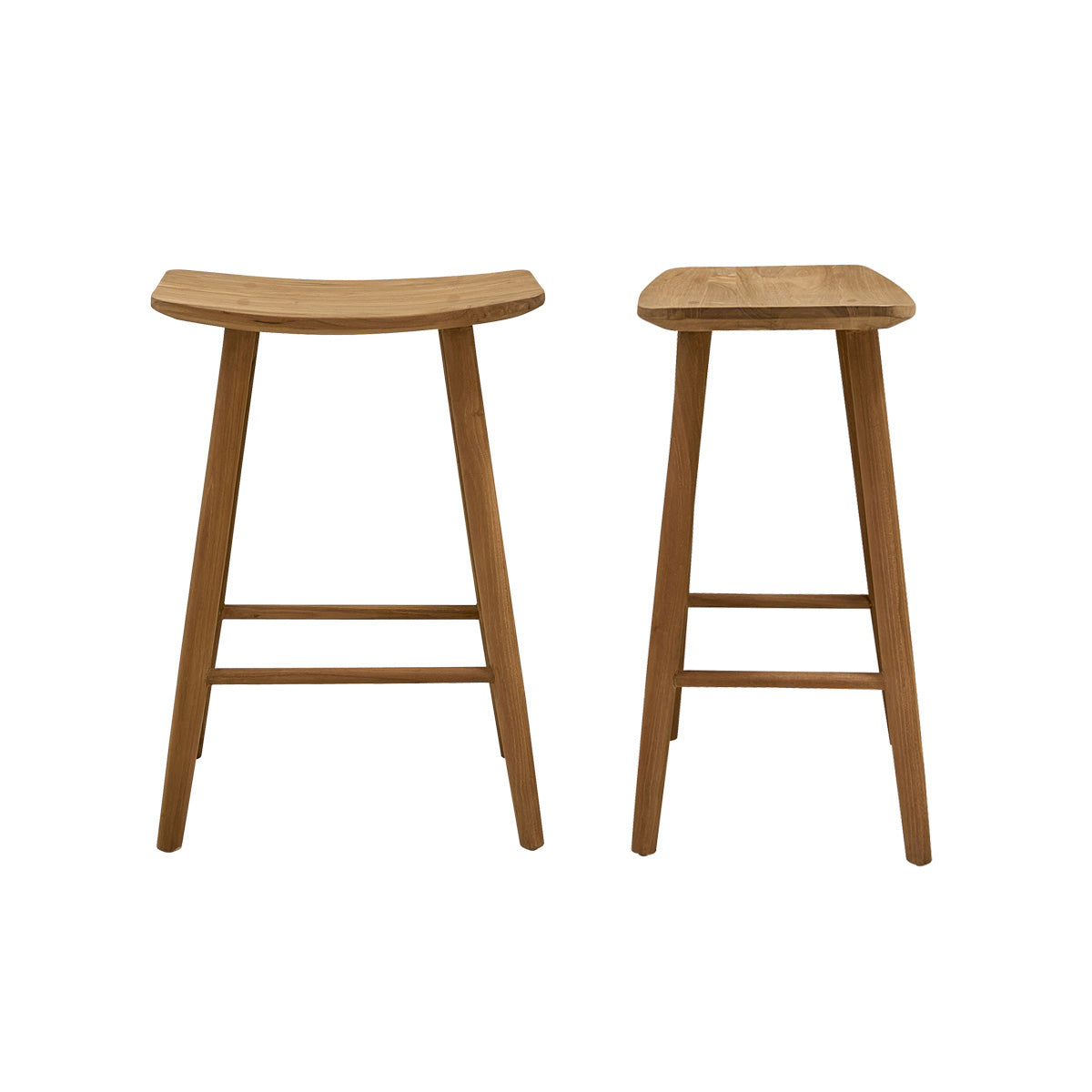 AMBRE - Lot de 2 tabourets de bar en teck massif 65 cm