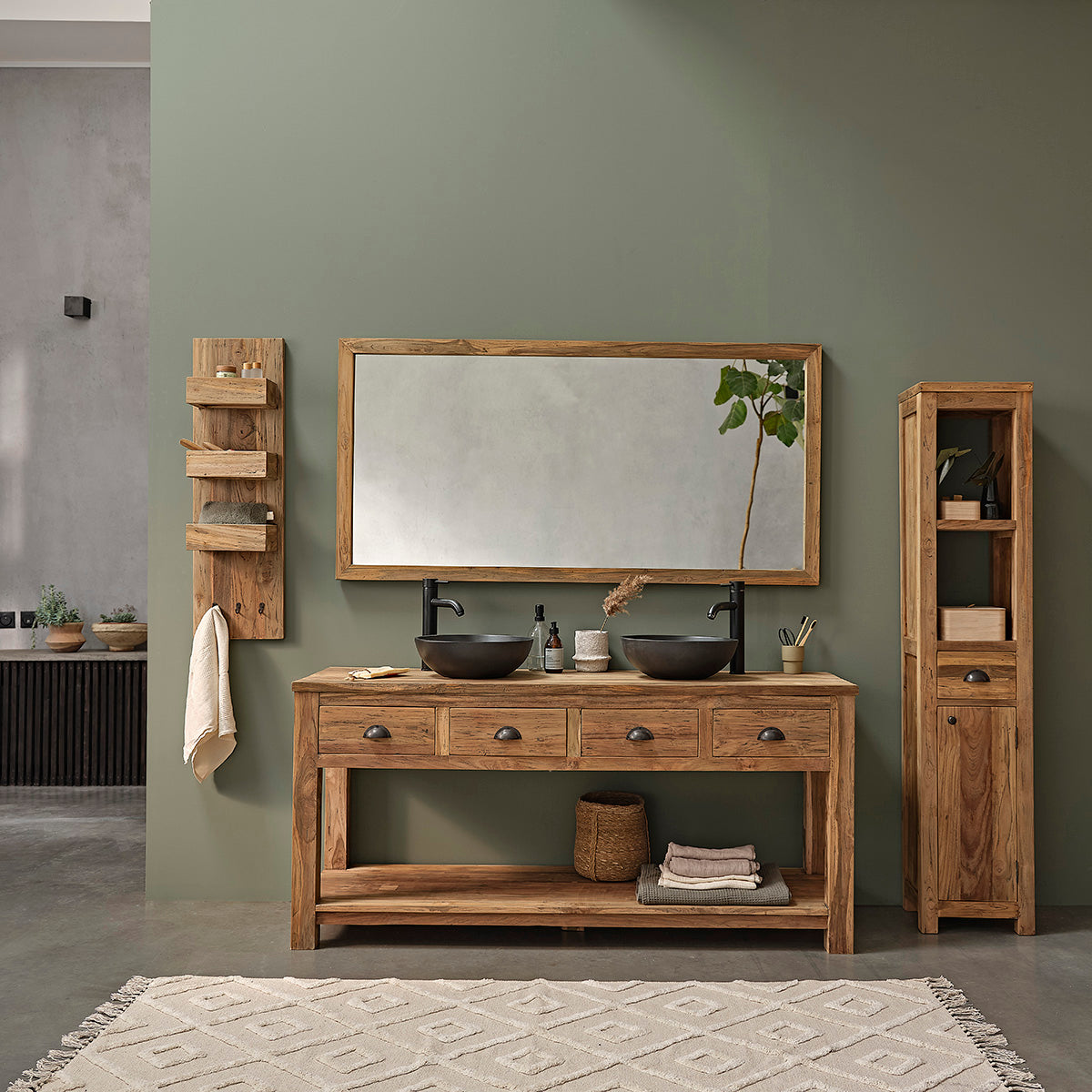 AUSTIN - Miroir en teck massif recyclé rectangulaire 160x80 cm