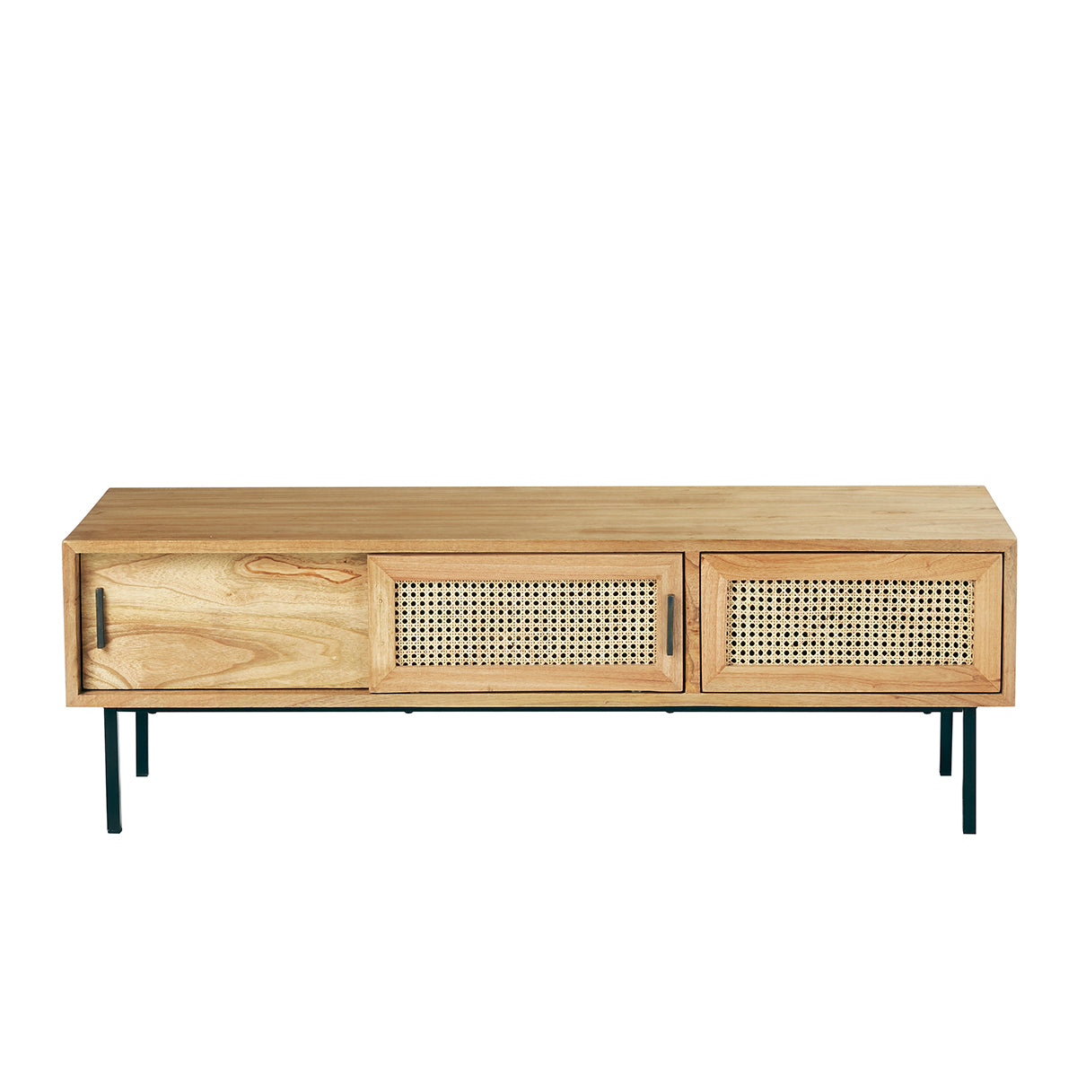 AUBIN - Meuble TV en mindi massif et cannage 140 cm
