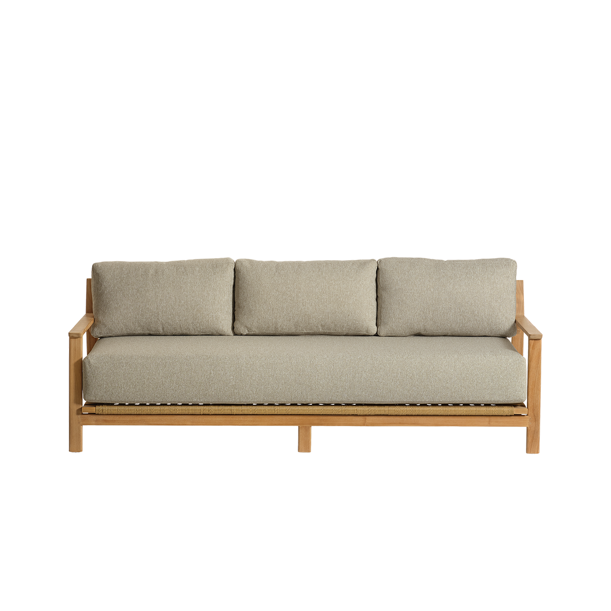 PIANA - Canapé de jardin en teck massif avec coussins gris chiné 3 pers.