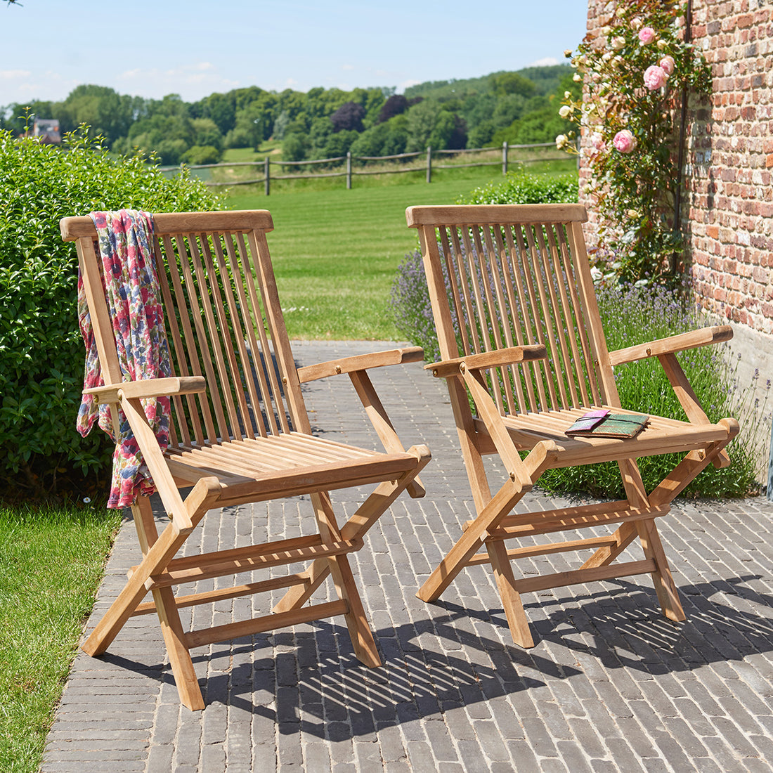 MIDLAND - Fauteuil de jardin en teck massif pliant (lot de 2)