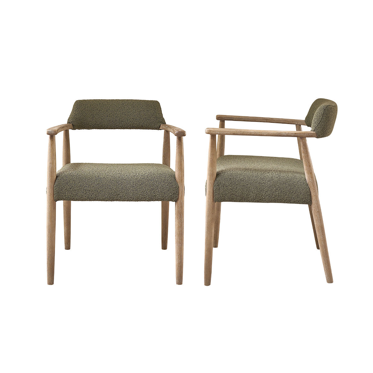LUISA - Lot de 2 chaises en chêne et tissu bouclette kaki