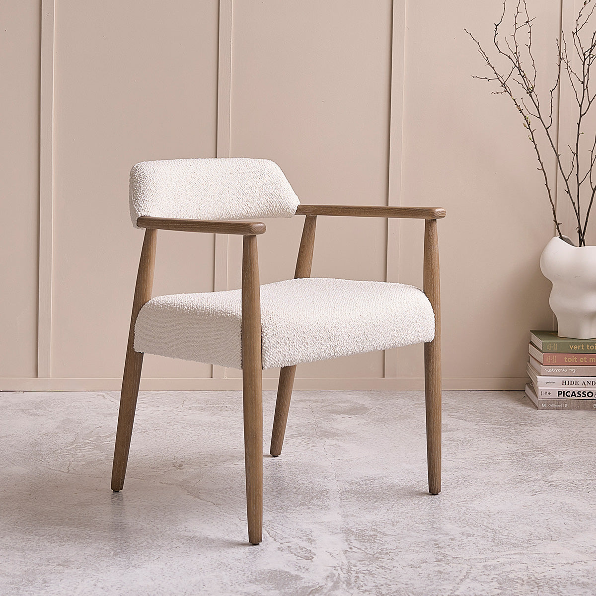LUISA - Lot de 2 chaises en chêne massif et tissu bouclette