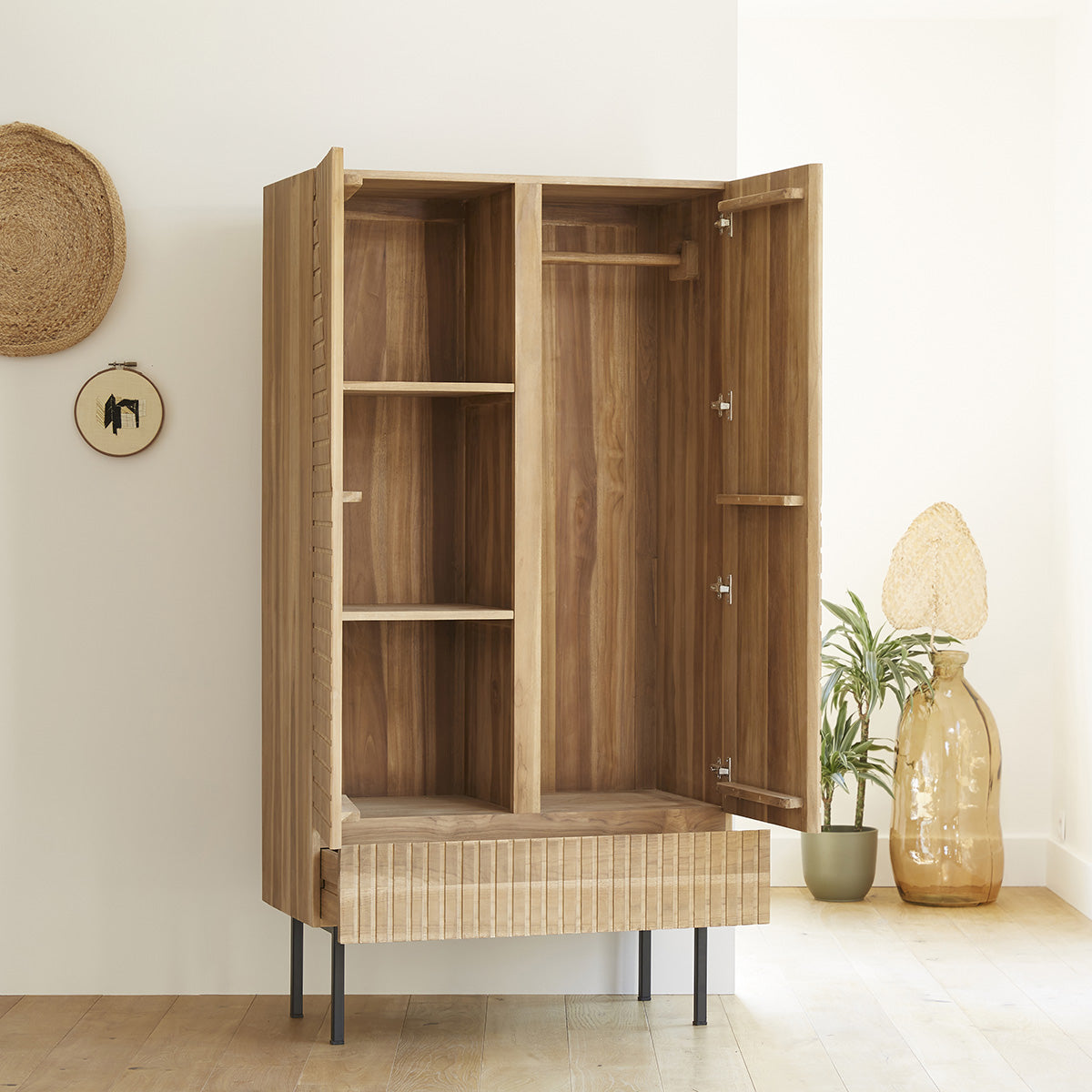 PORTLAND - Armoire en teck massif 95 cm