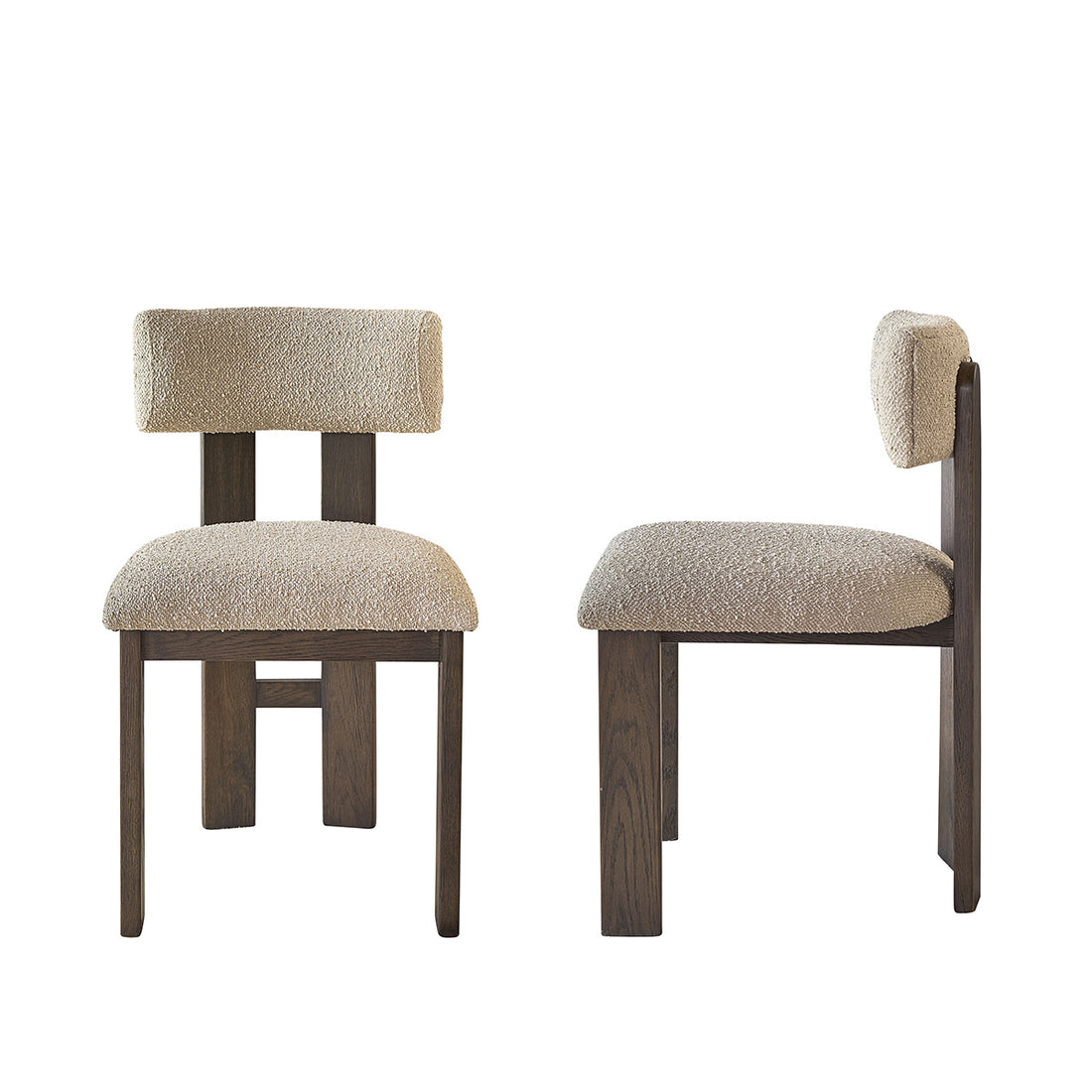 NOÉ - Lot de 2 chaises en chêne massif marron et tissu bouclette beige