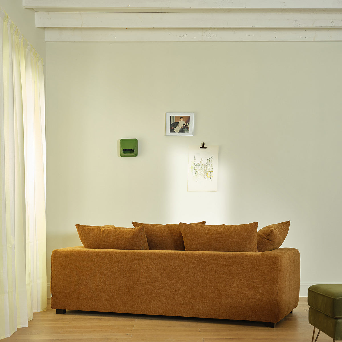 EDMOND - Canapé droit 3 places en tissu effet lin bronze