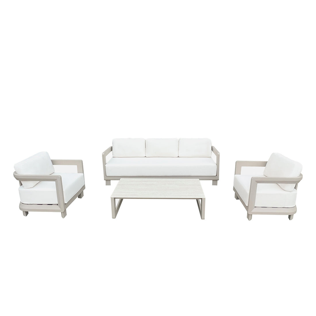 CALIZA - Salon de jardin bas en aluminium taupe 5 pers.