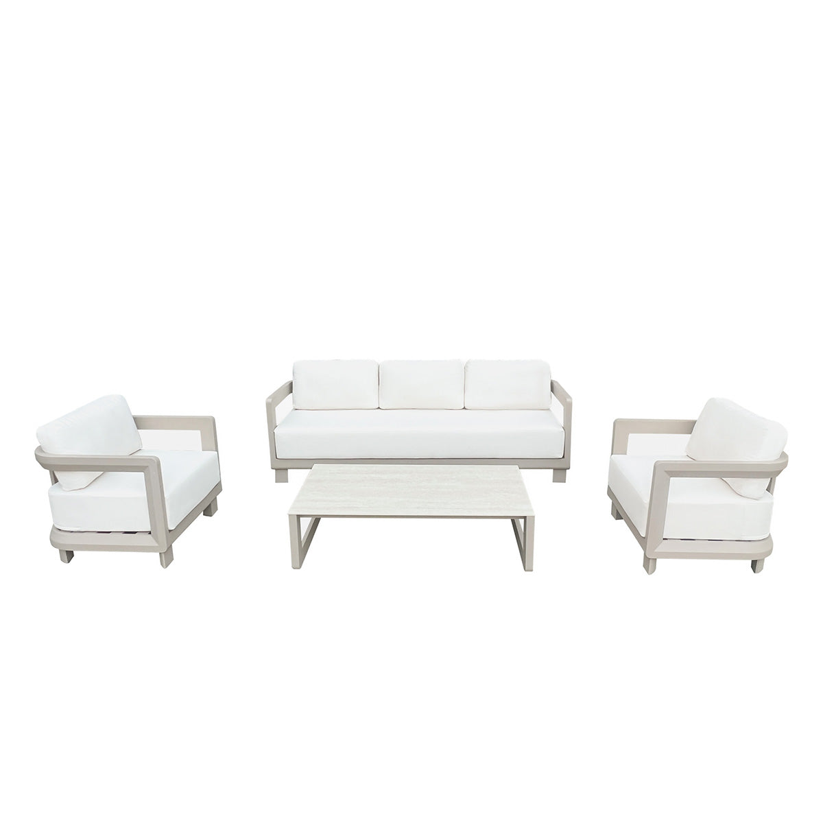 CALIZA - Salon de jardin bas en aluminium taupe 5 pers.