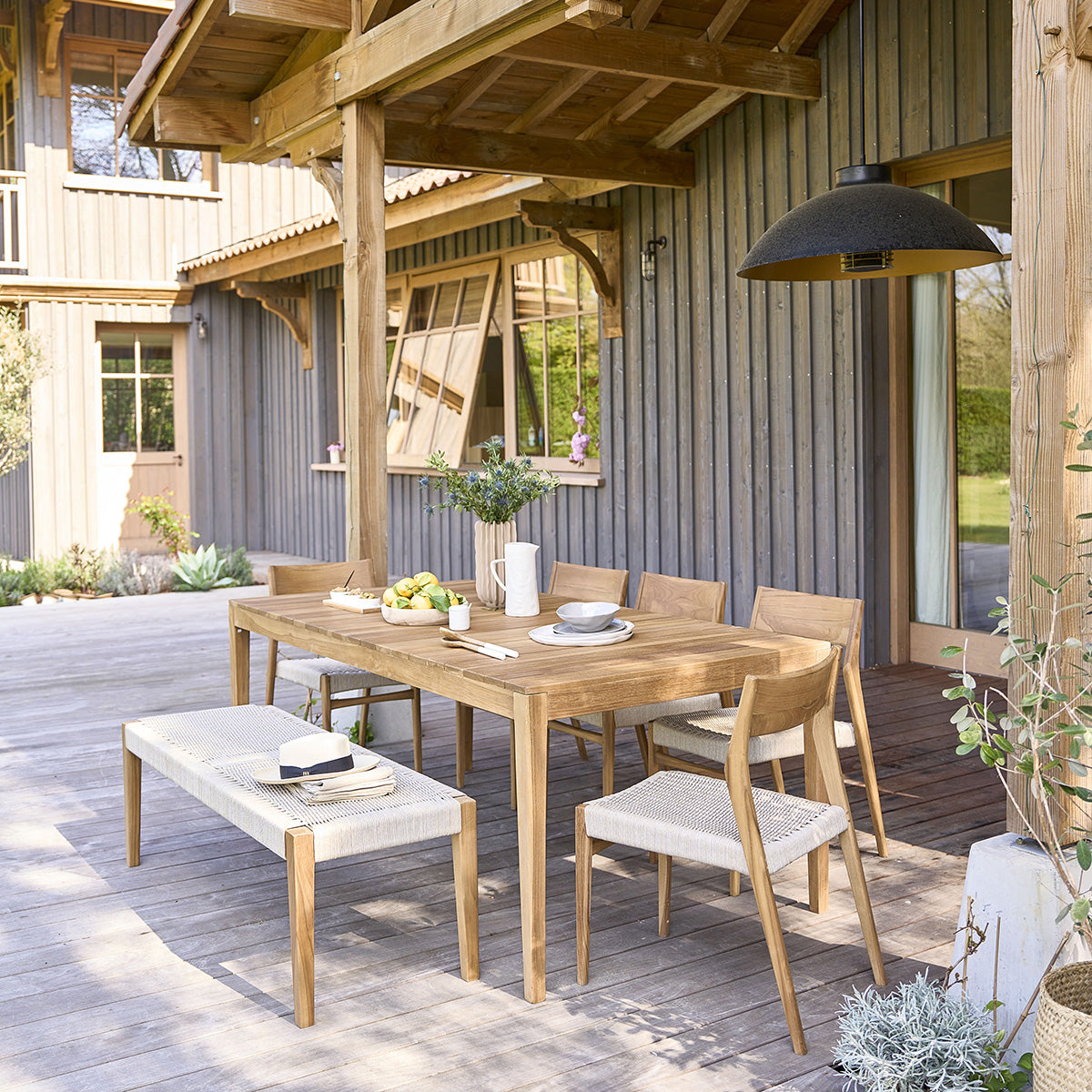LIVIE - Fauteuil de jardin en teck massif et cordage beige