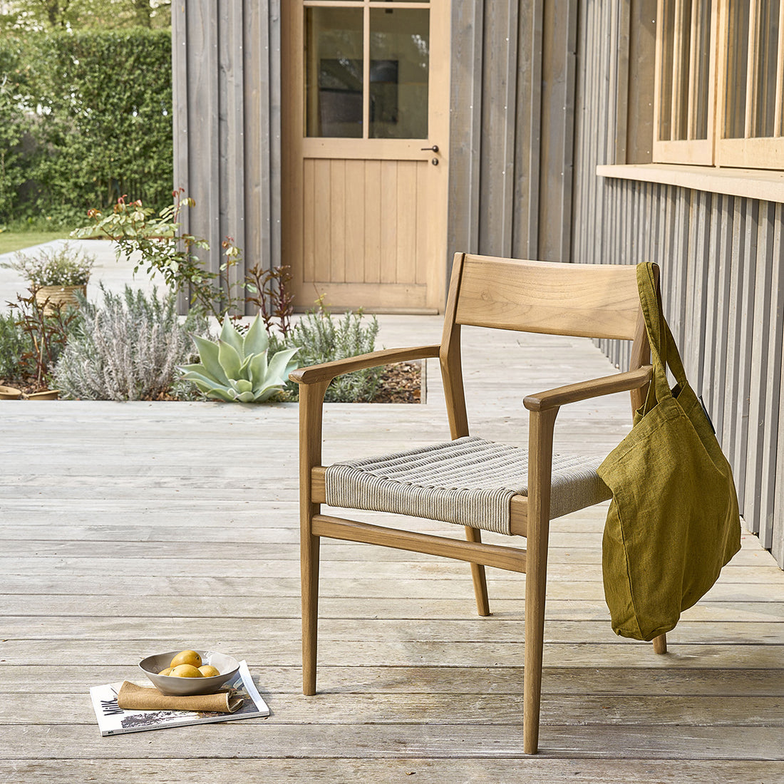 LIVIE - Fauteuil de jardin en teck massif et cordage beige